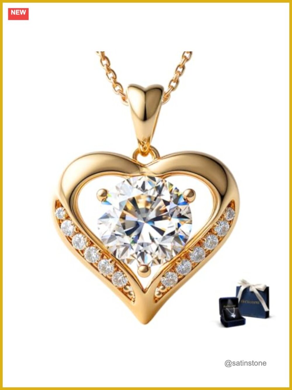 14K Gold Plated Sterling Silver Moissanite Heart Pendant Necklace